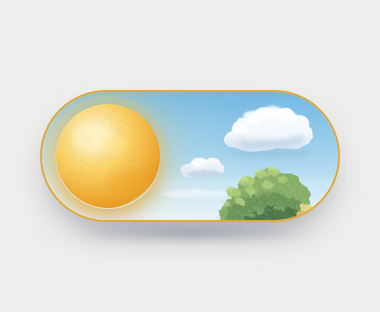 Day/Night toggle switch with hand-drawn clouds, foliage, and a moon